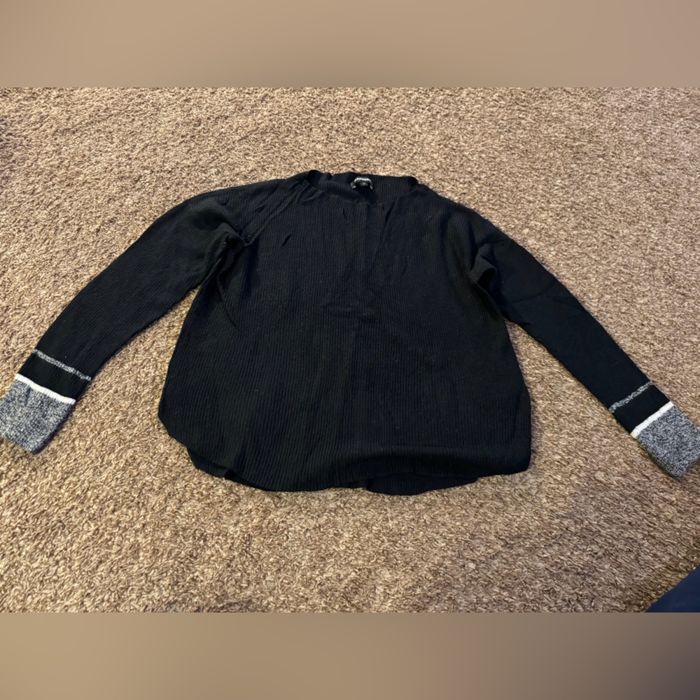 Express Black Ribbed Sweater with Gray Cuffs, Large